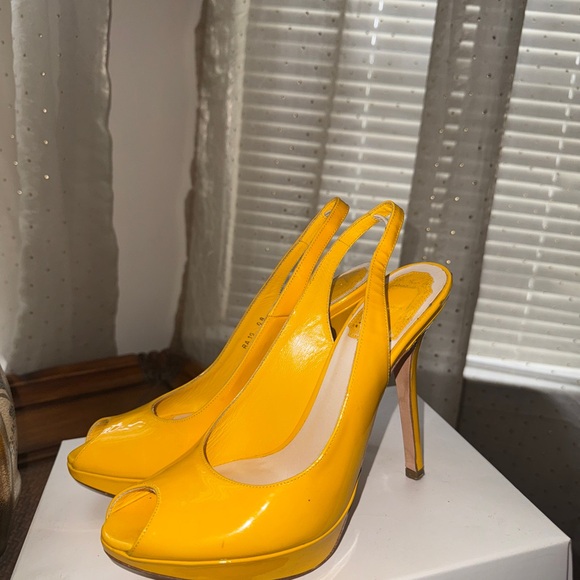 Dior Yellow Peep-Toe Slingback Heels - Picture 1 of 4